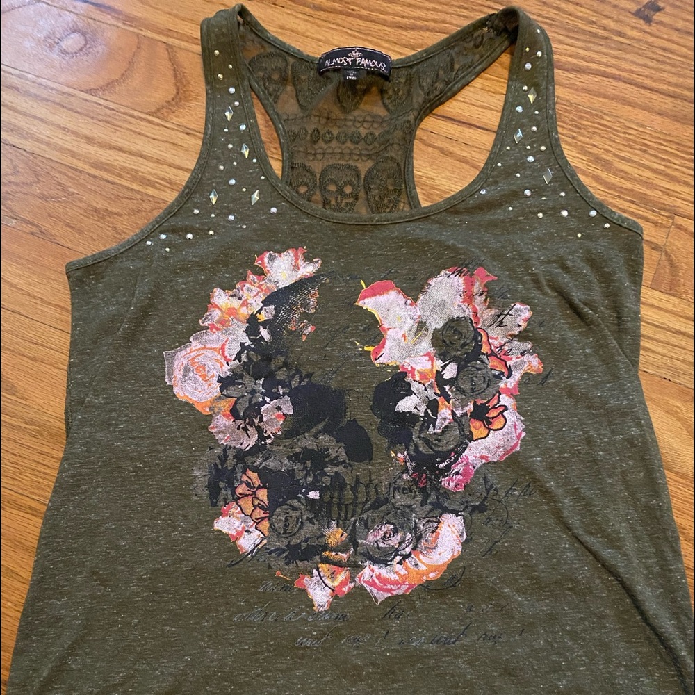 Army green rhinestone tank